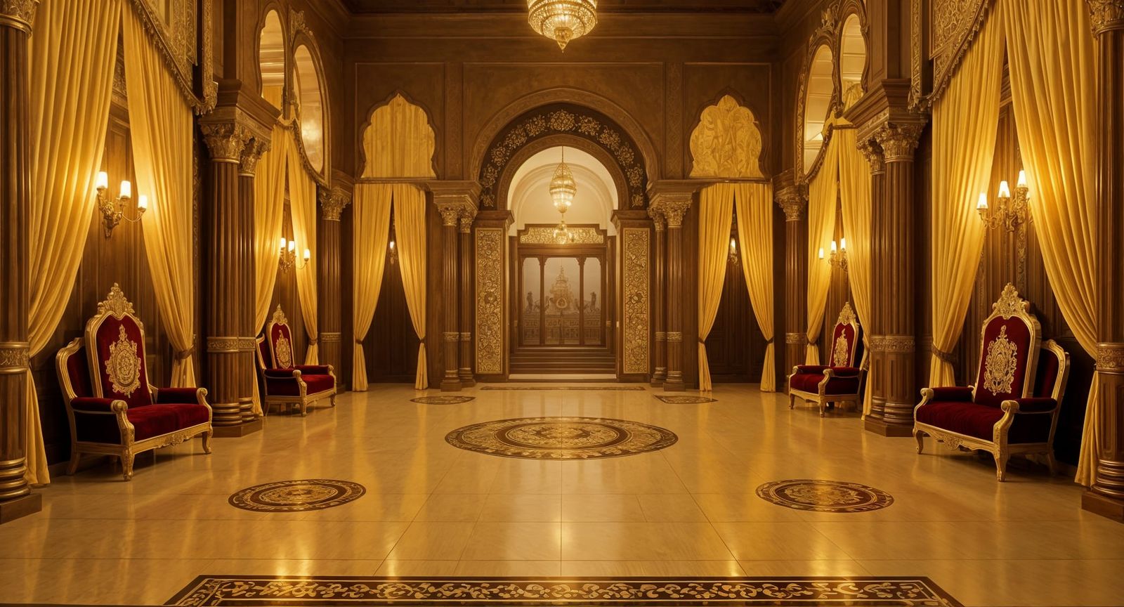 Intricate Indian Palace Courtyard with Golden Accents
