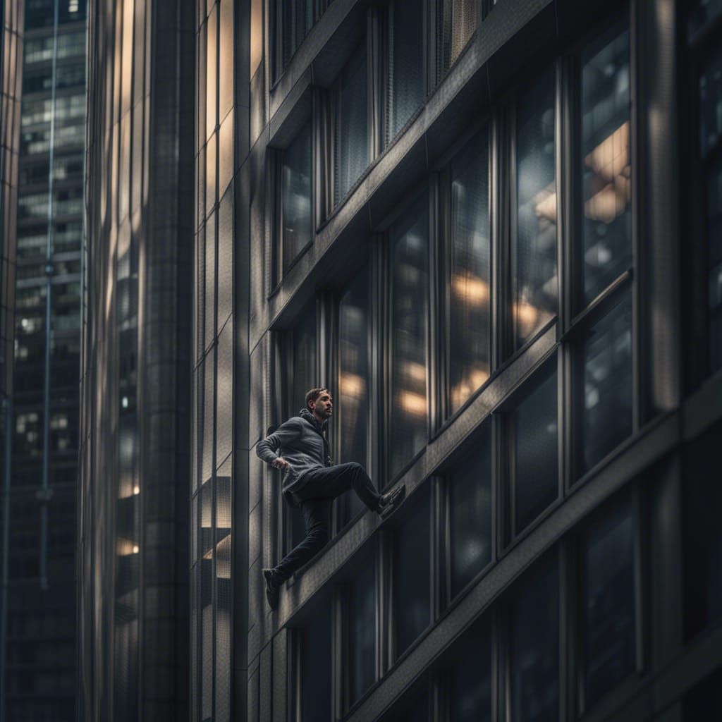 Man Floats Outside Skyscraper Window in HDR