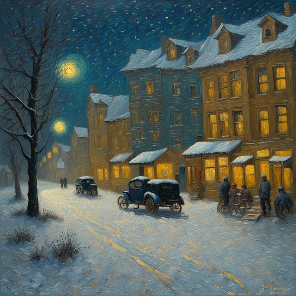 Van Gogh Style Winter Night Oil Painting