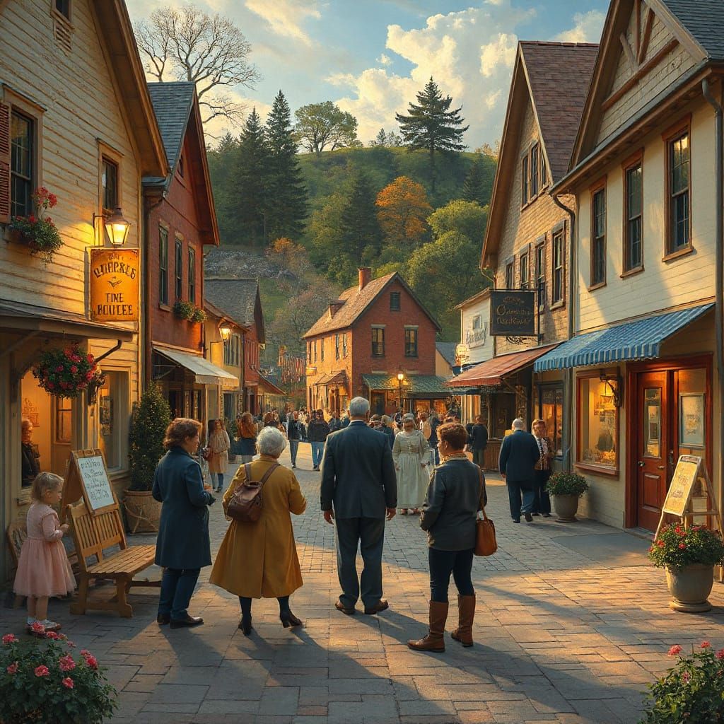 Idyllic Town Square Scene in Sentimental Realist Style