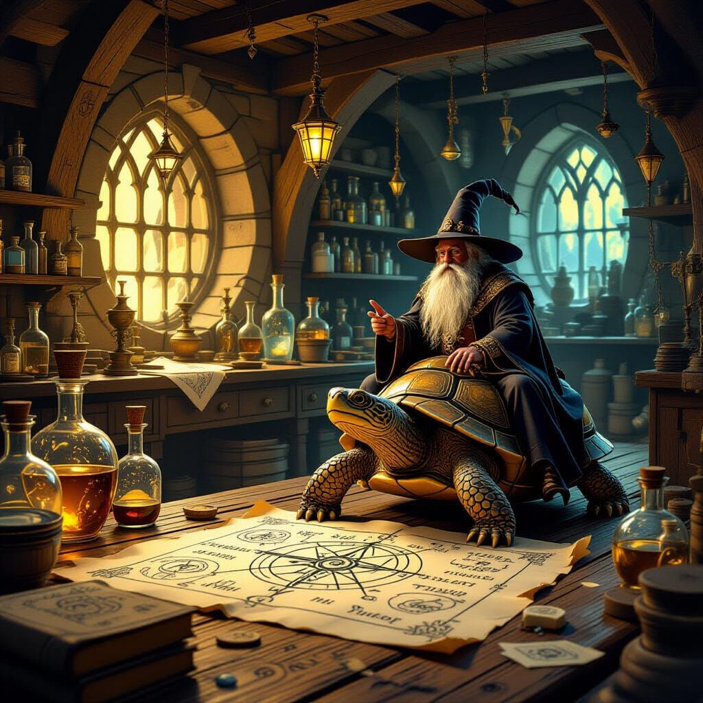 Whimsical Wizard in Alchemist's Laboratory