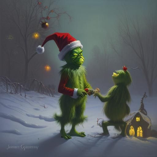 Grinch in Spooky Christmas, Oil Painting