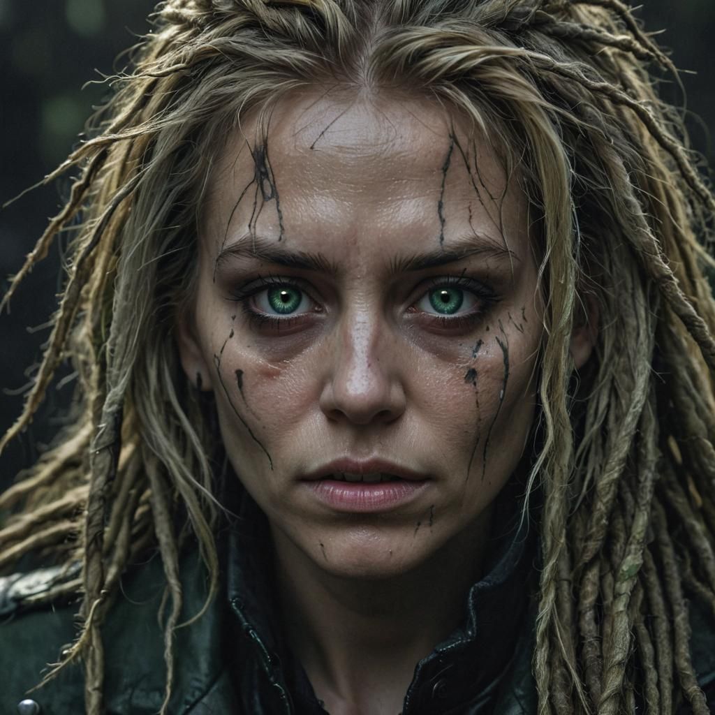 Gothic Horror Portrait of Scarred Woman with Dreadlocks