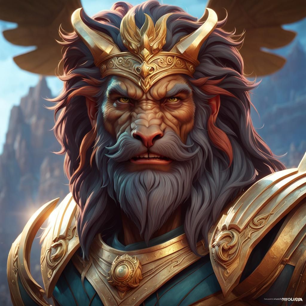 Human Greek Manticore Portrait in Hyperdetailed Style