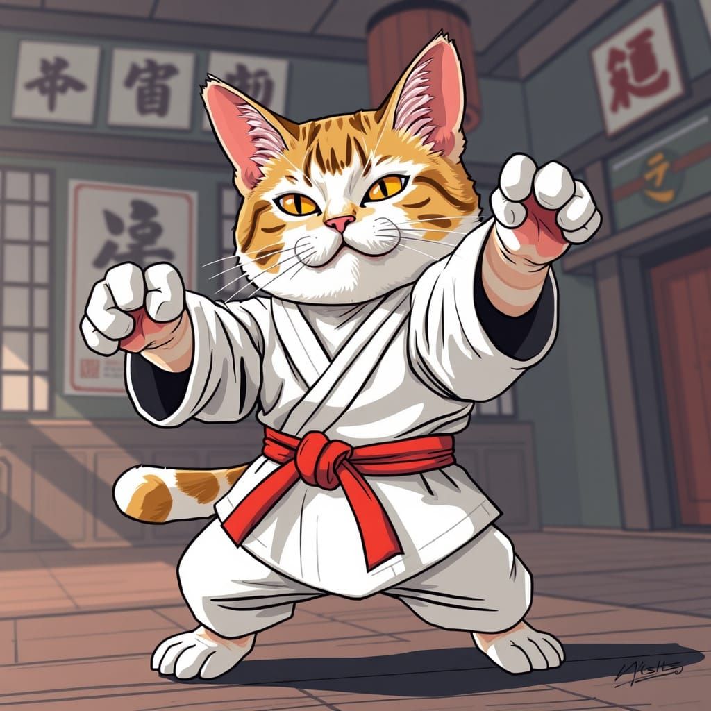 Karate Cat in Canine Dojo, Contemporary Art