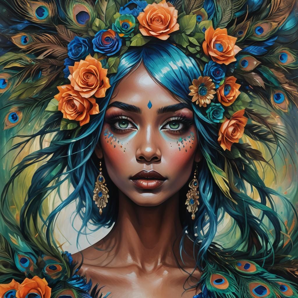 Peacock Woman: A Fantastical Art Nouveau Portrait