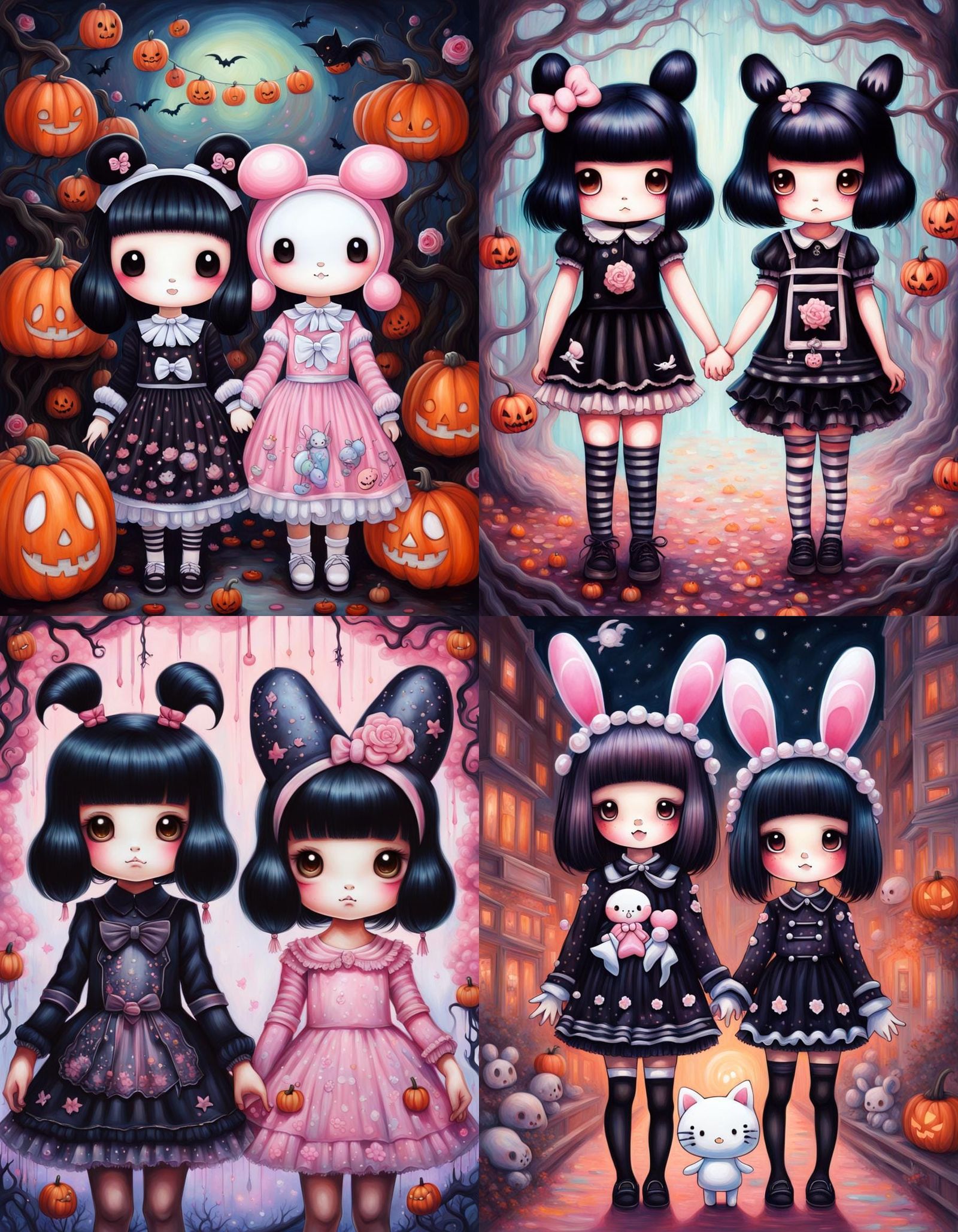 Halloween: Girls in Kuromi and My Melody Costumes