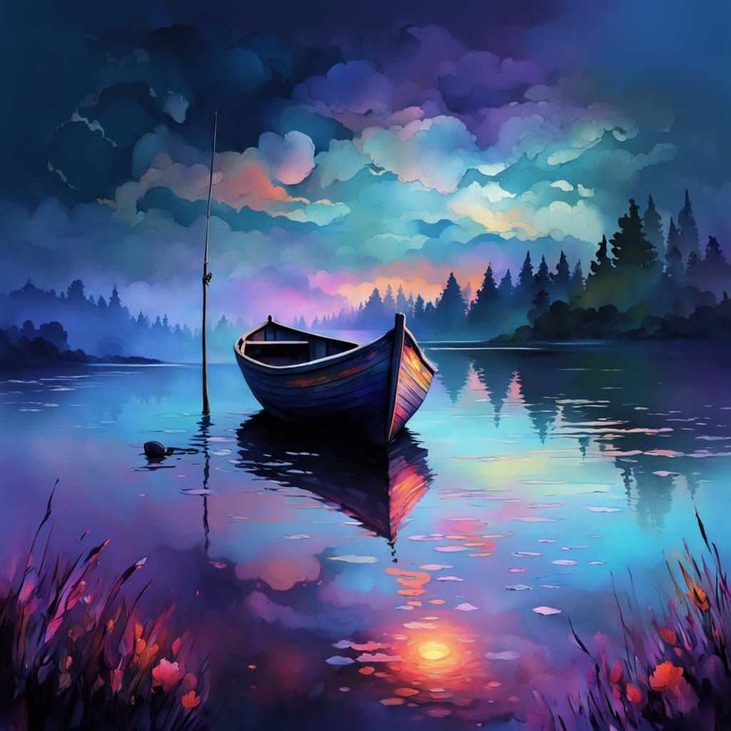Serene Twilight Lake with Vibrant Sunset Reflected
