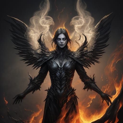 Angel of Death in Ethereal Black Smoke