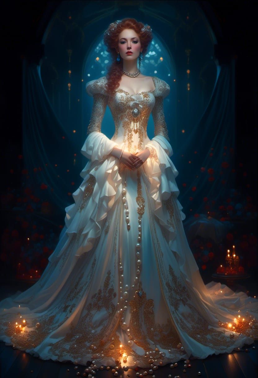 Rococo Lady with Pearls and Gems Portrait