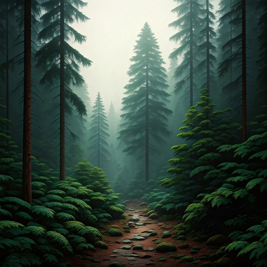 Misty Forest Landscape in Soft Earthy Tones