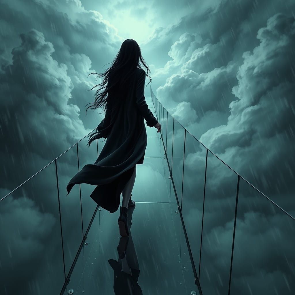 Ethereal Woman Walks the Glassy Abyss