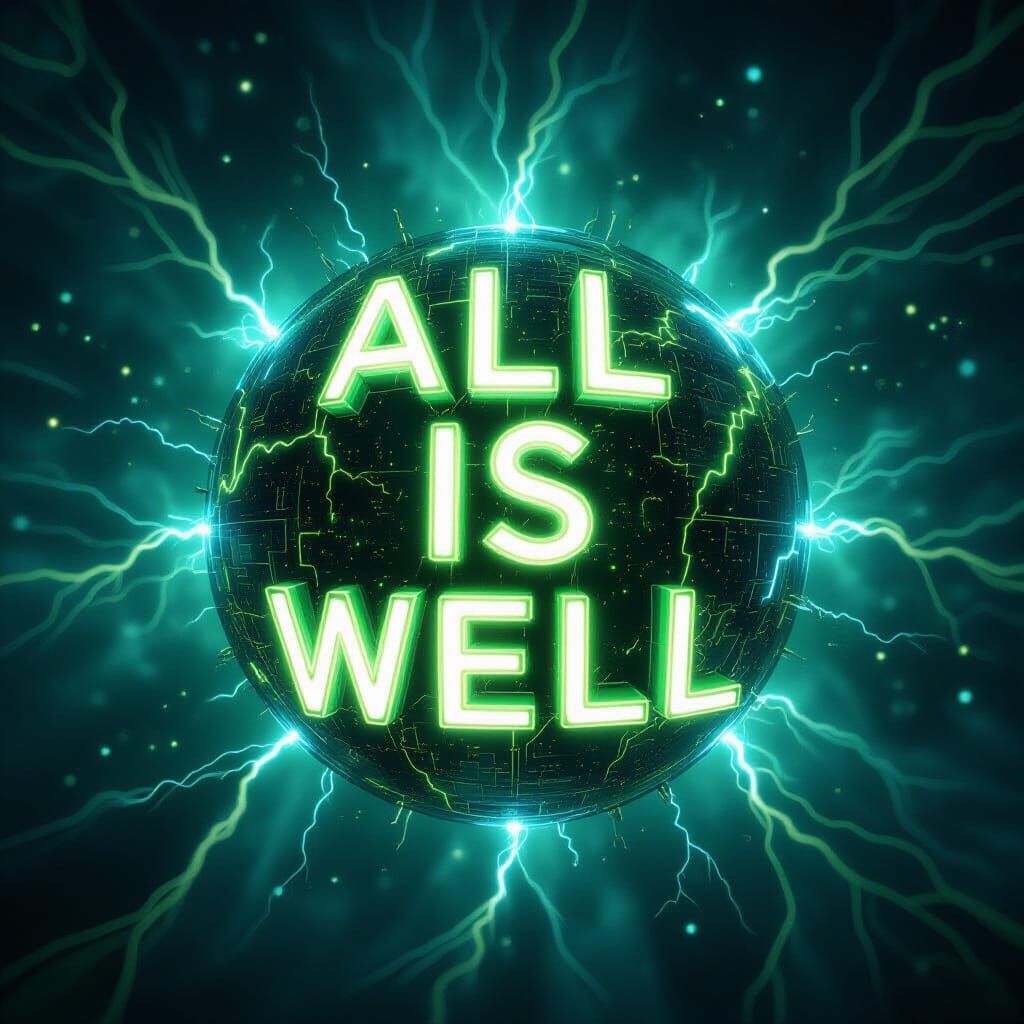 Green Orb Emits 'All Is Well' Amidst Space Fractals