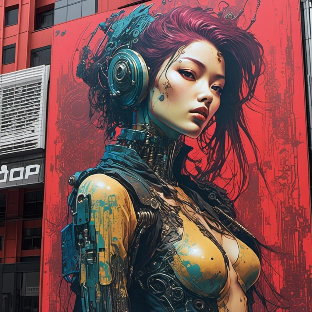 Futuristic Cyberpunk Pinup Billboard Advertisement