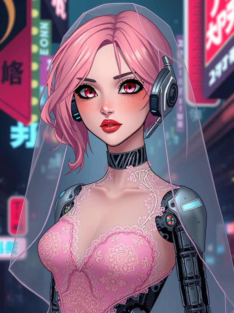 Cybernetic Bride in Lace and Neon