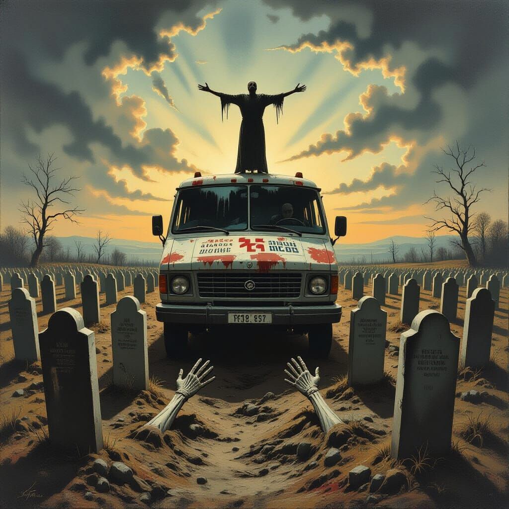 Surreal Graveyards and Desperate Plea in Oil Painting Style