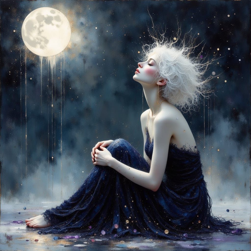 Eerie Moonlit Woman in Dreamy Landscape