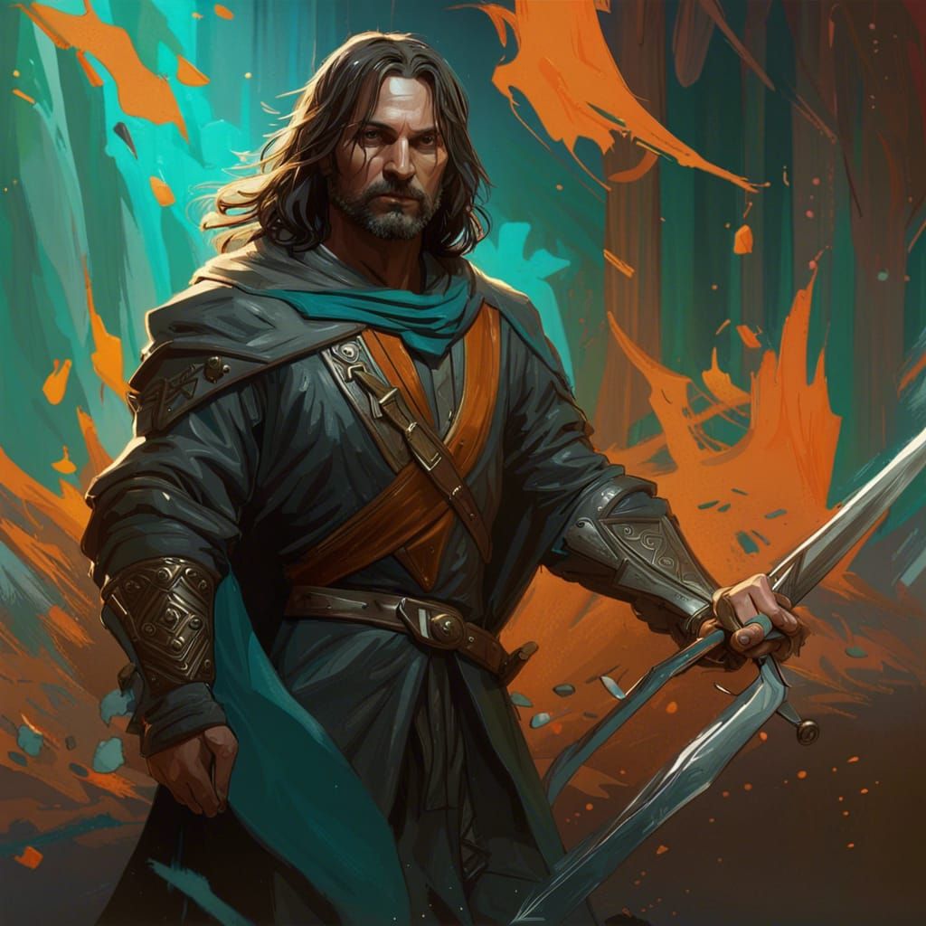 Aragorn with Sword, Hyperdetailed Digital Art