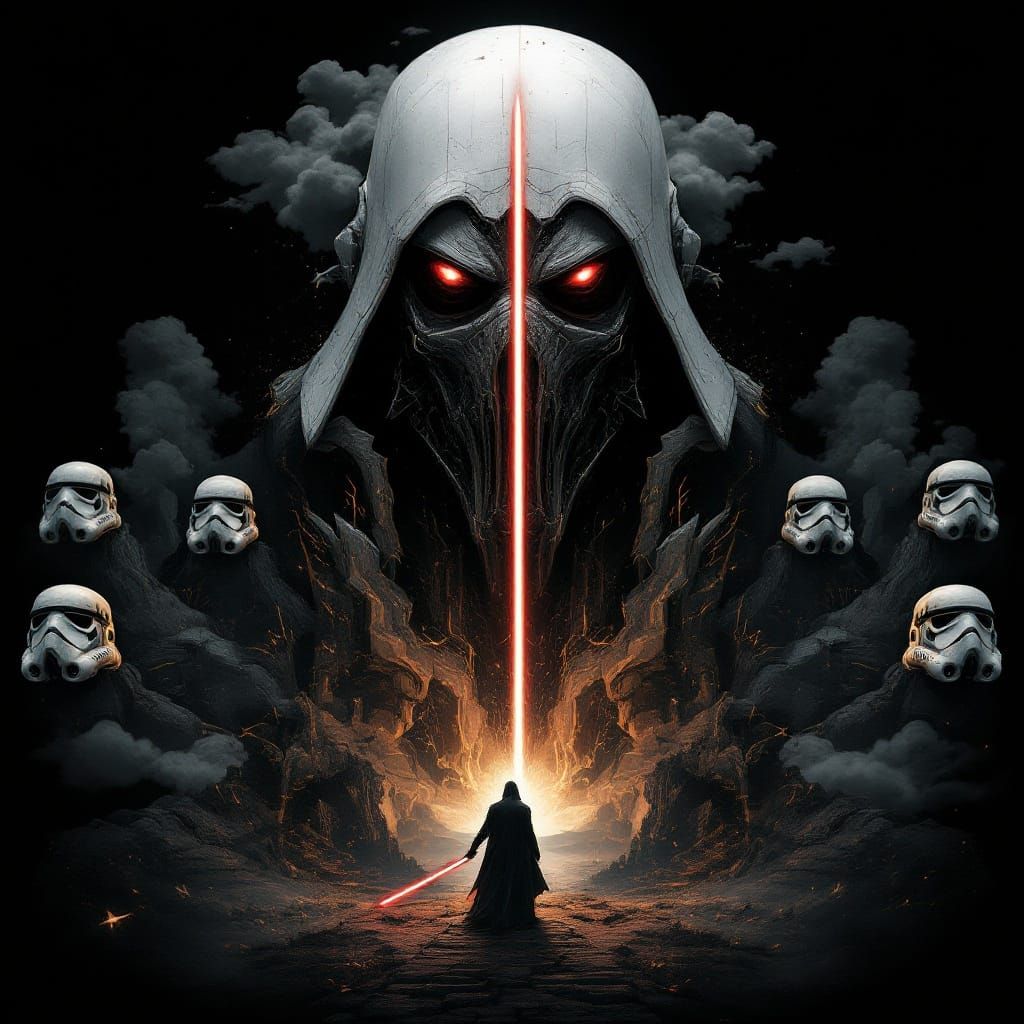 Biomechanical Lord in Dark, Ominous Double-Exposure