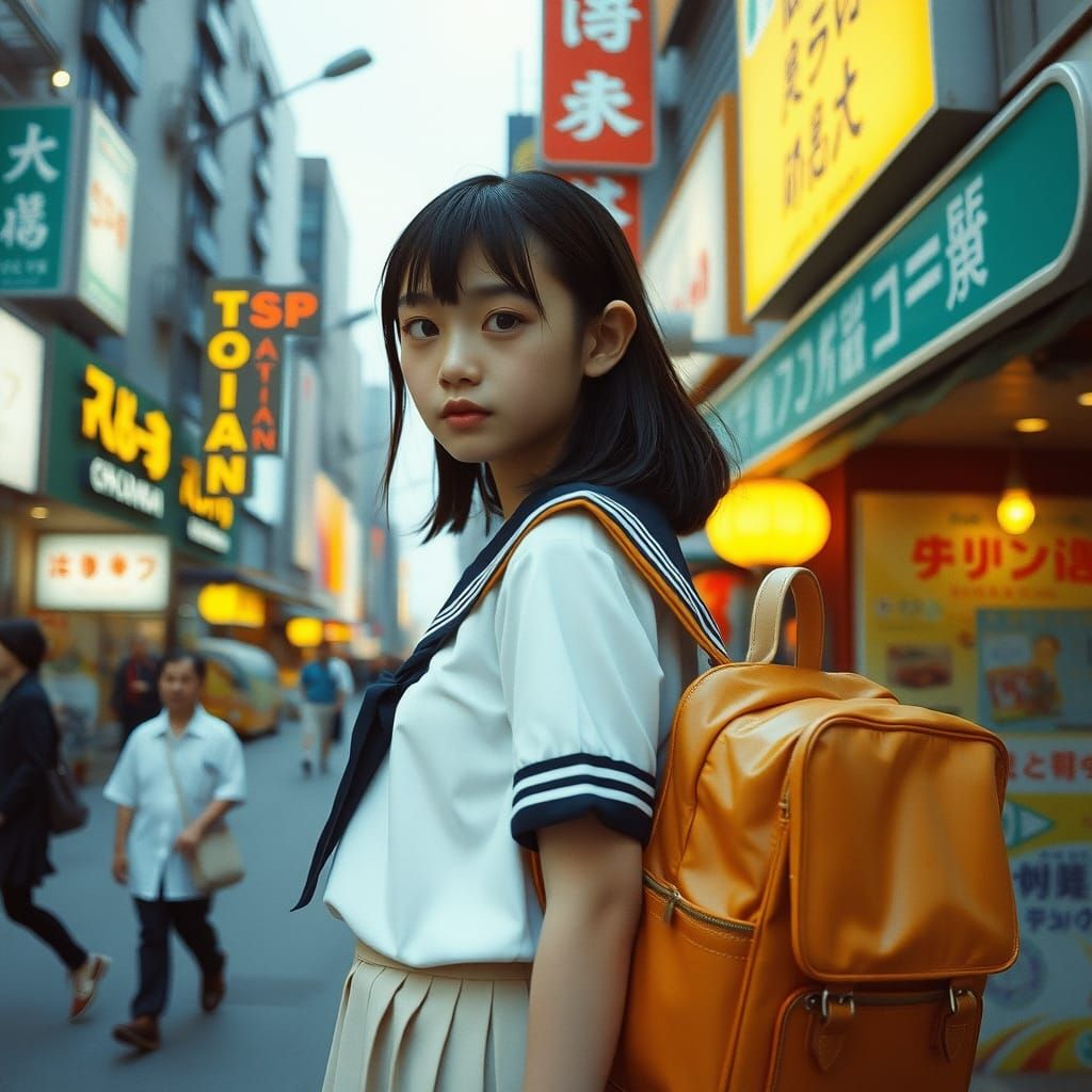 Japanese Schoolgirl in Tokyo: 90s Lomography Style