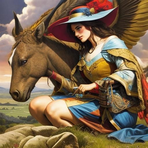 Dreamy Old Woman Portrait in Bold Comic Style