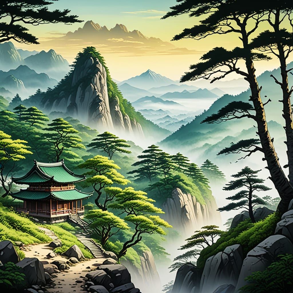 Surreal Landscape of Wollyu-bong in Traditional Korean Style
