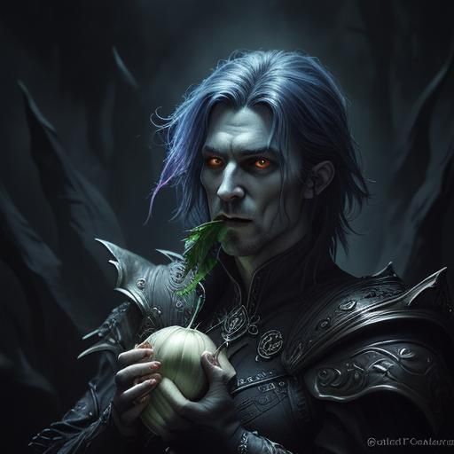 vampire eating garlic