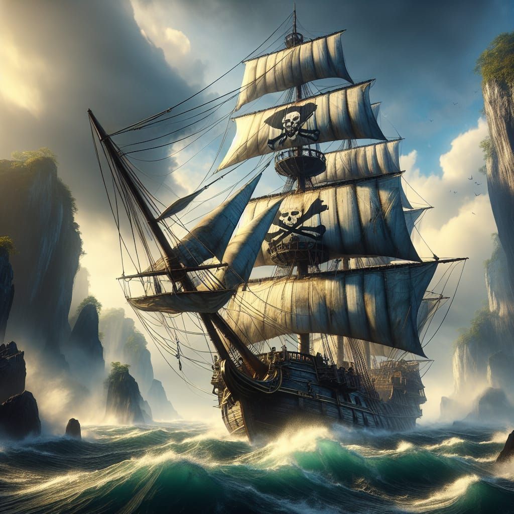 Majestic Pirate Galleon in a Golden Caribbean Landscape