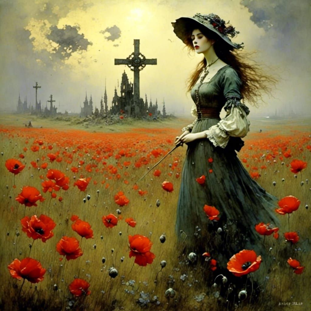 Poppies Blow Between the Crosses: Antique Watercolor