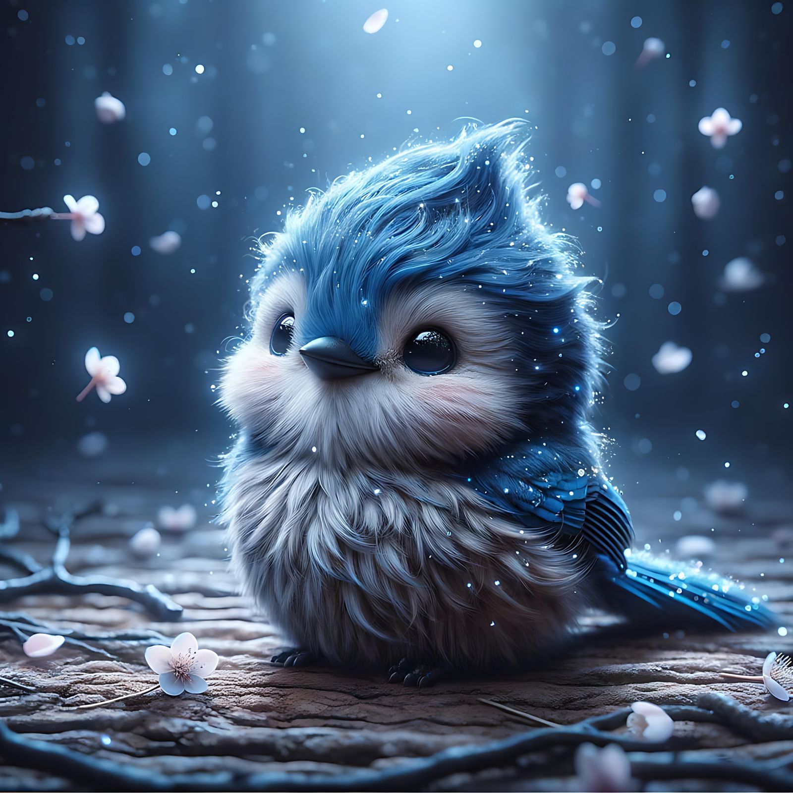 Blue Jay in Magical Night Scene