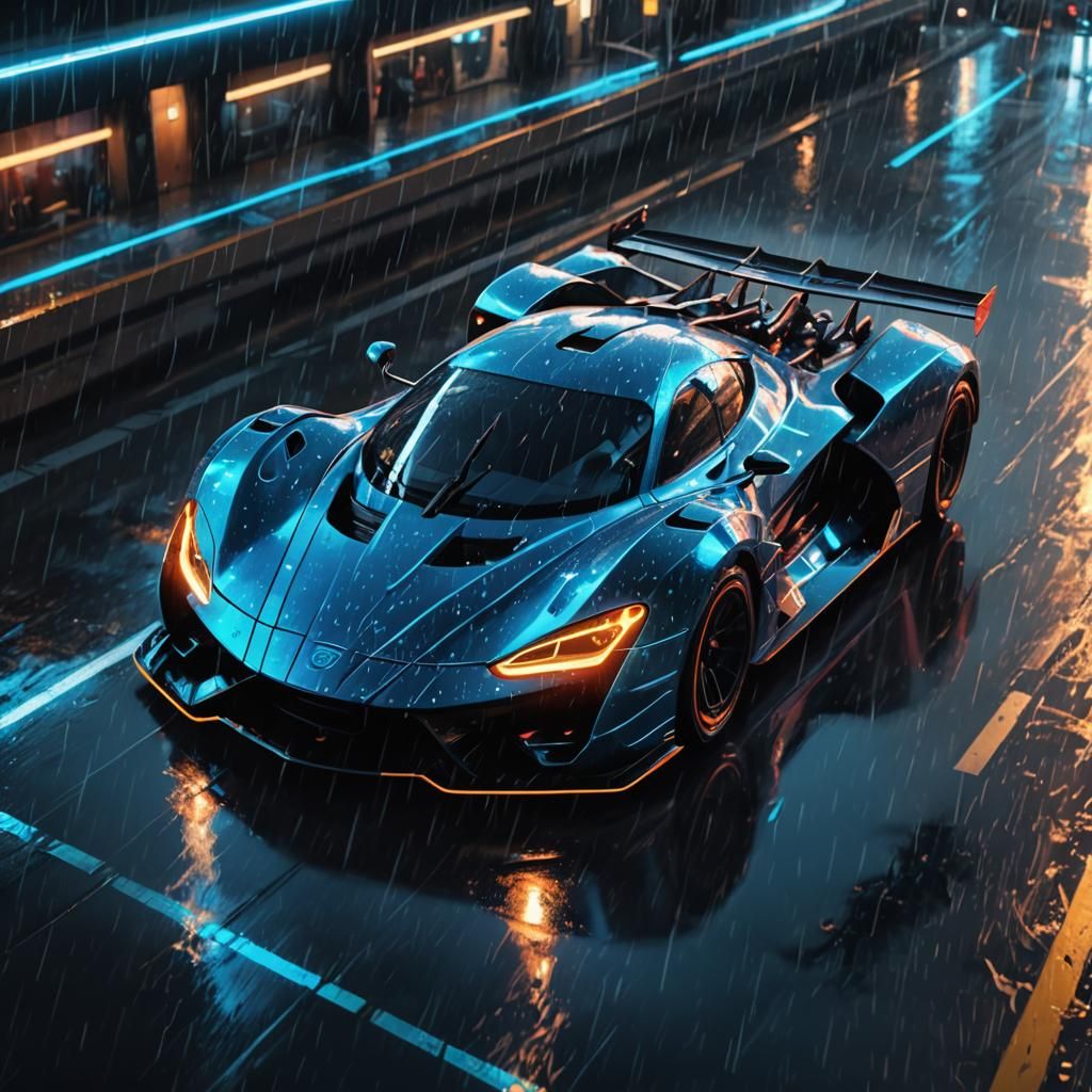 Sleek Futuristic Racecar in Neon-Lit Sci-Fi City