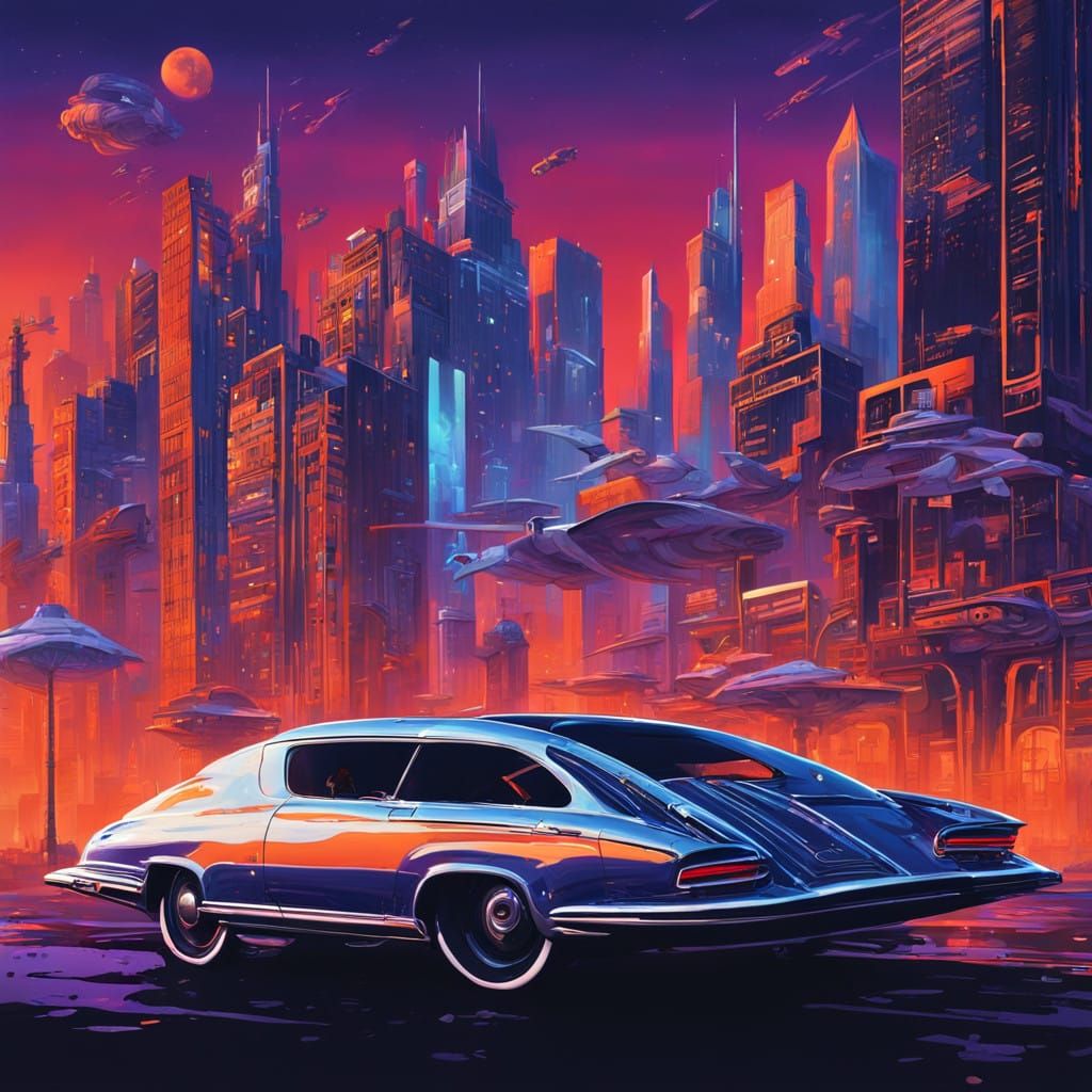 Futuristic Aerodynamic Van Zooms Through Cyberpunk City