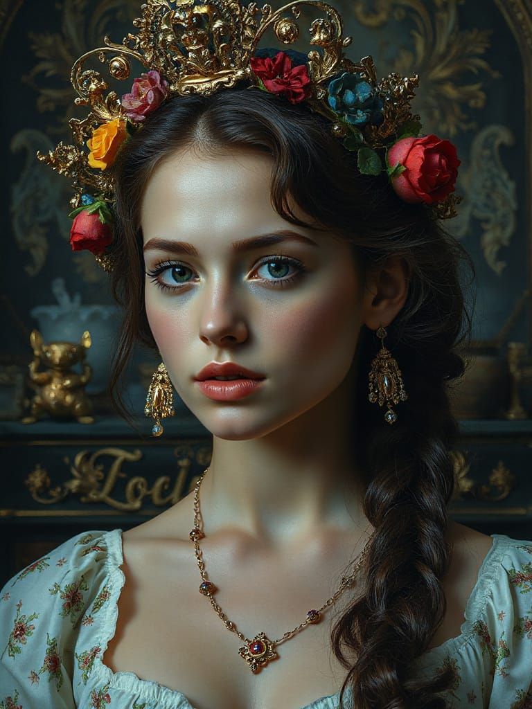 Majestic Woman Portrait in Impressionist Maximalist Style