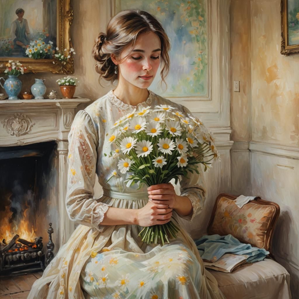 Woman with Daisies: Impressionist Warmth and Light