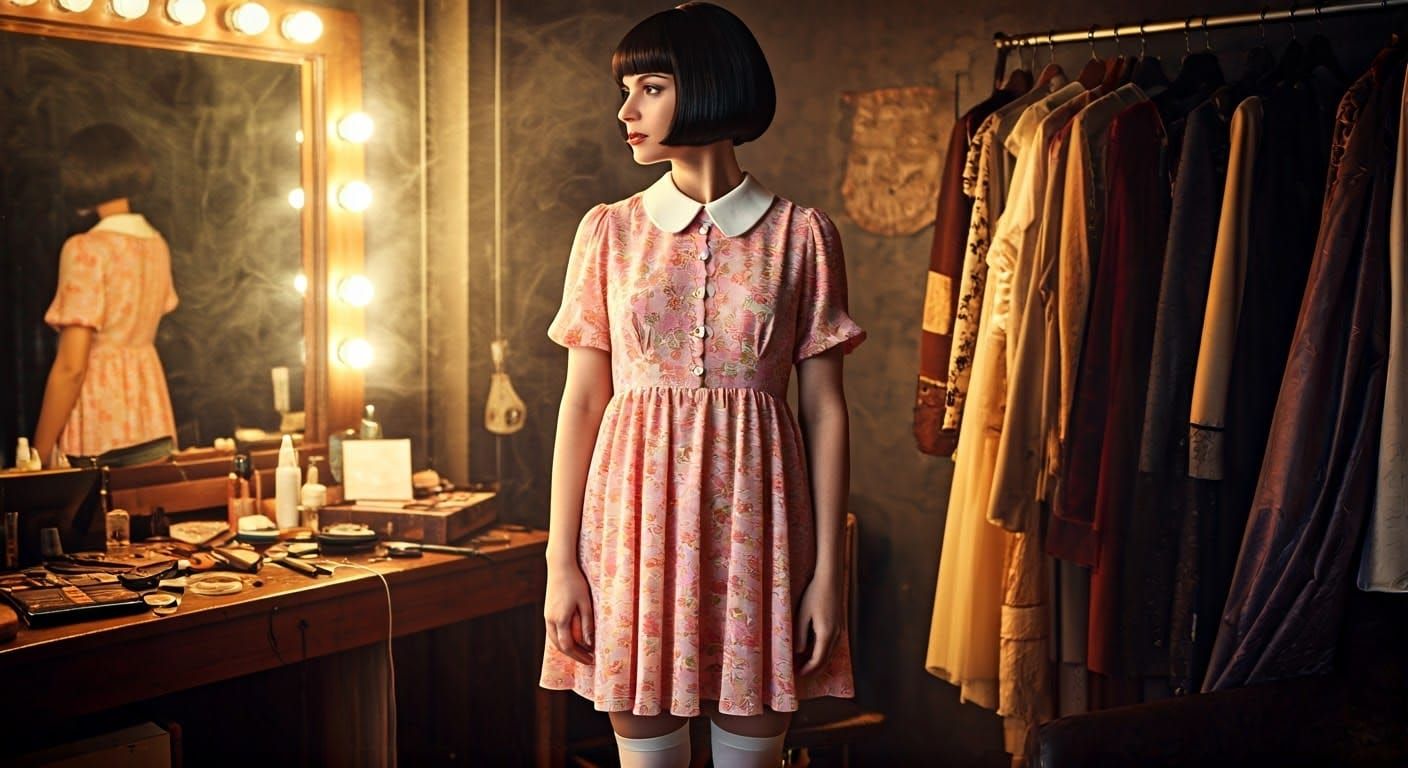 1960s Starlet Prepares for Stage in Smoky Dressing Room