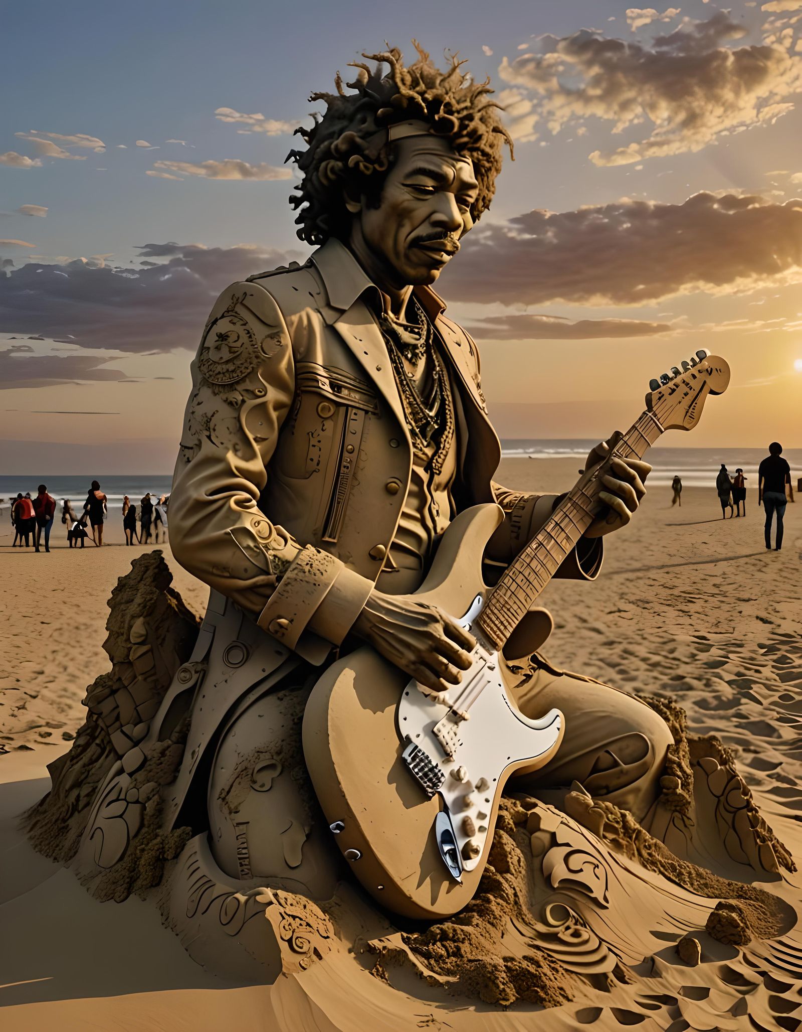 Jimi Hendrix Sand Sculpture on California Beach