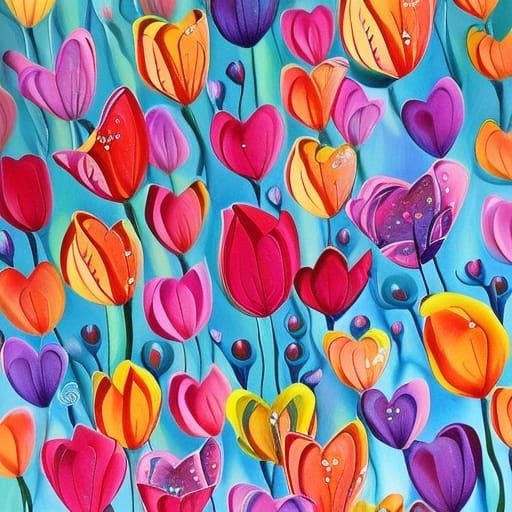 Tulip Heart Display in Vibrant Gouache Style