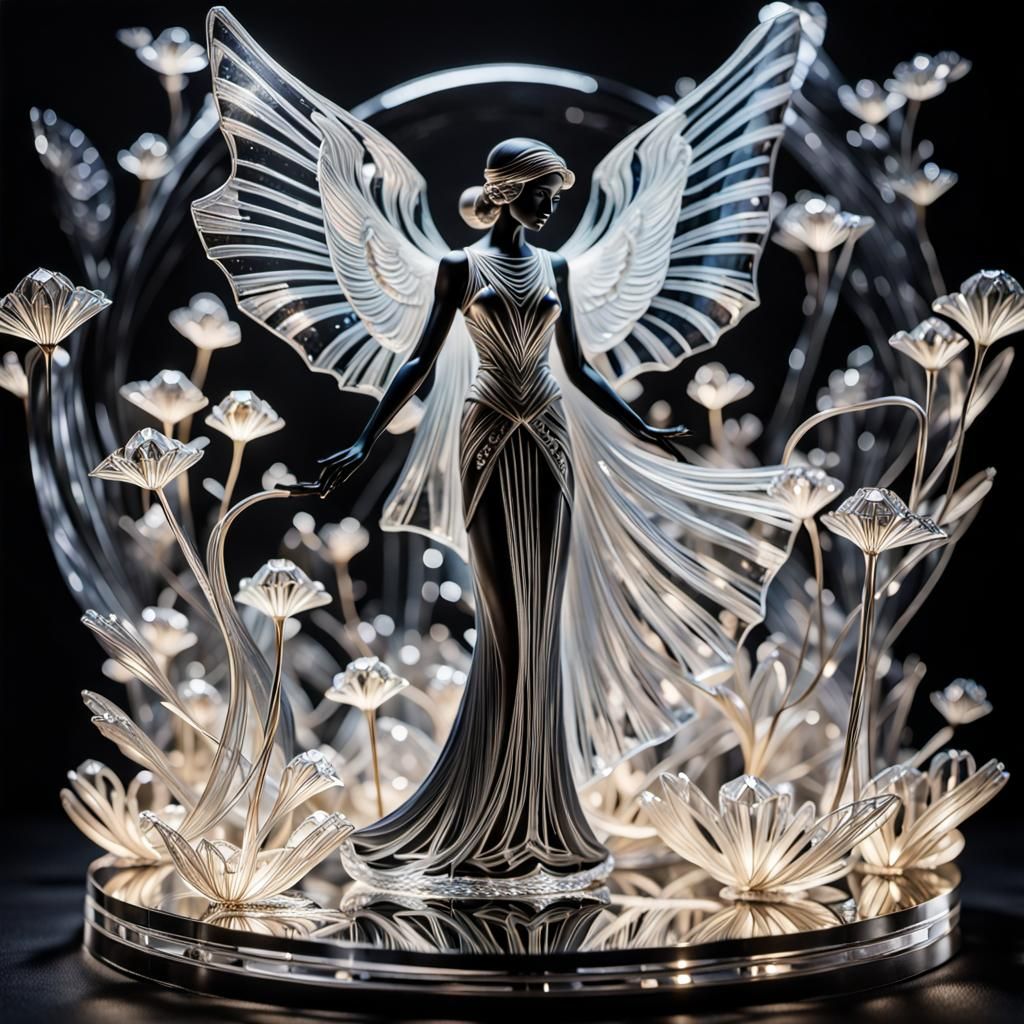 Art Deco Crystalline Figurine on Black