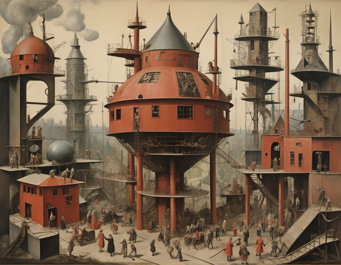 Macabre Forest with Demonic Putti and Brutalist Architecture