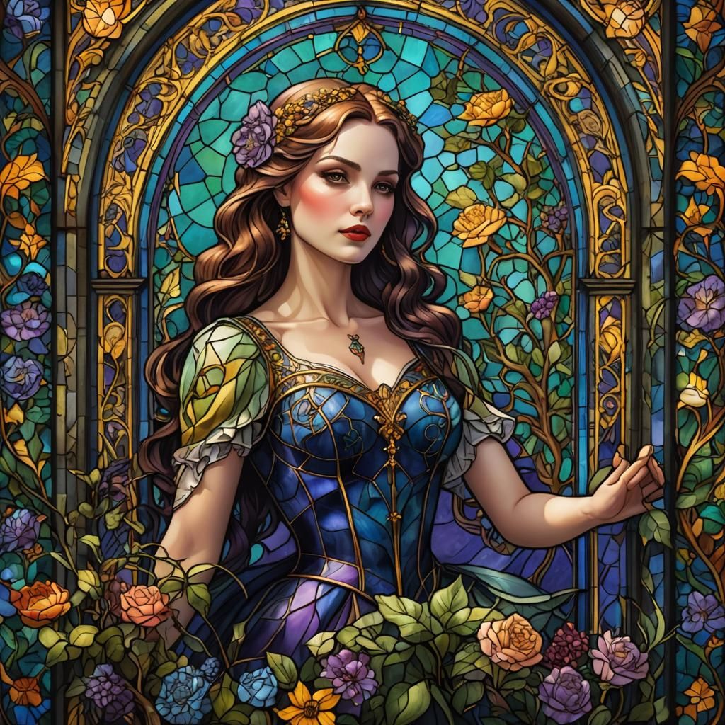 Stained Glass Portrait of Pin-Up Woman