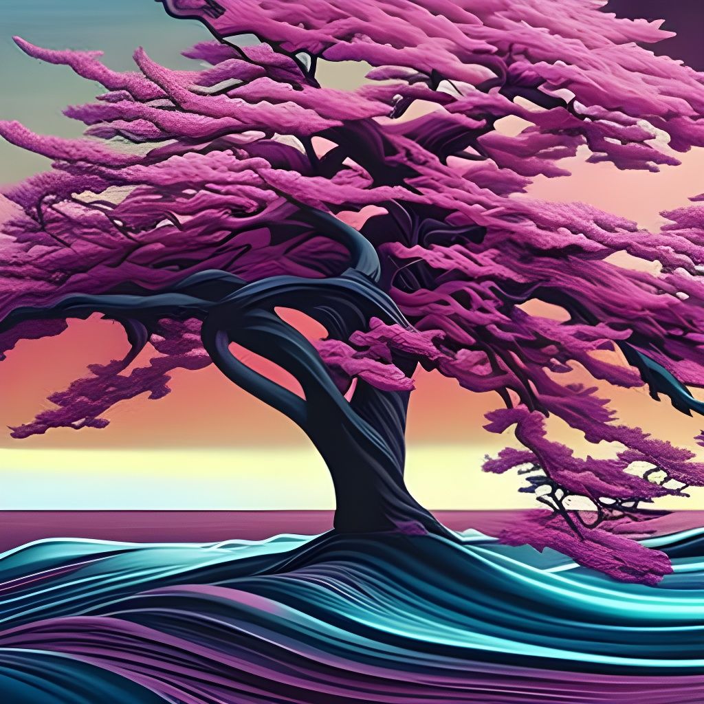 Abstract Cherry Tree in Anime Art Style