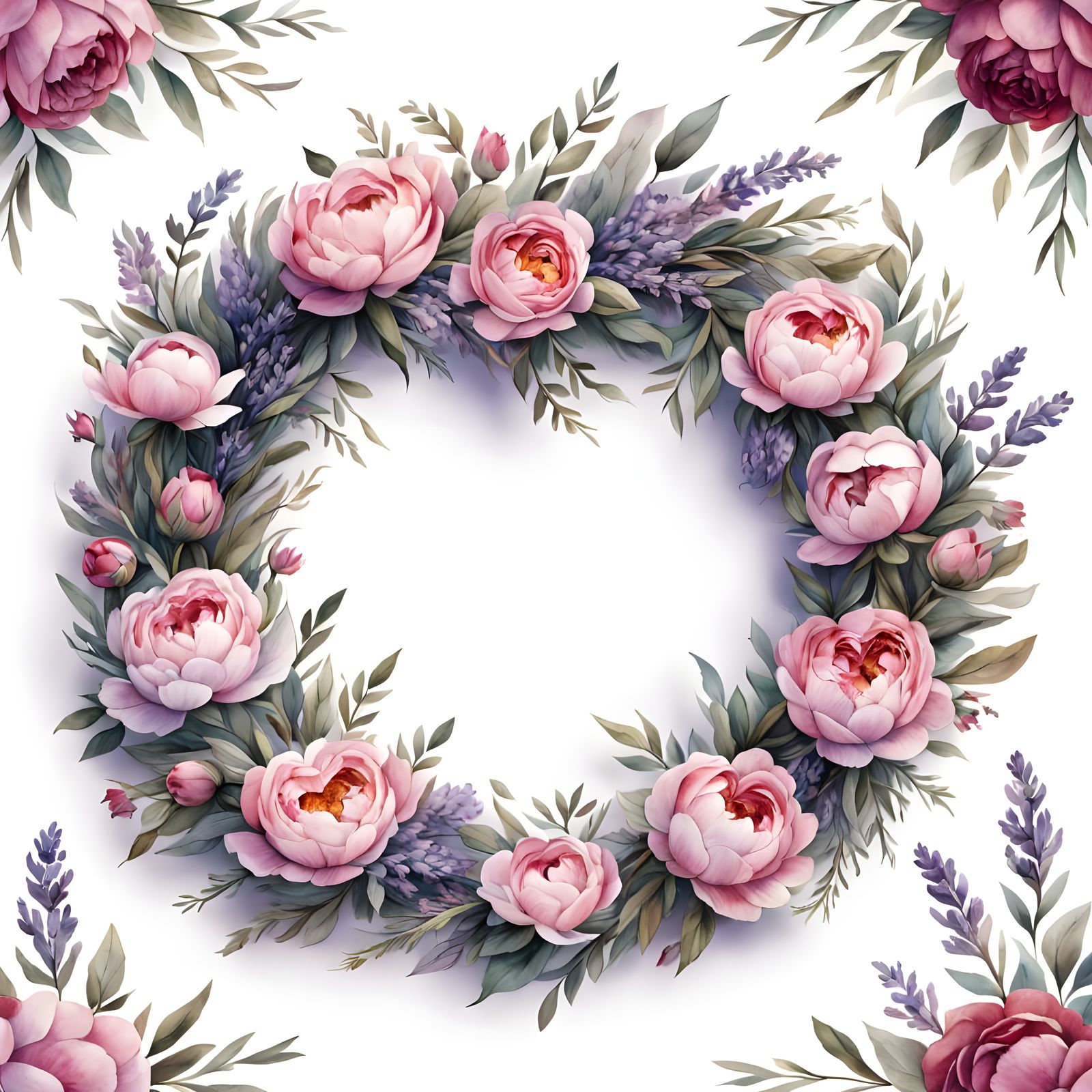Whimsical Watercolor Heart Wreath in Soft Pastel Hues