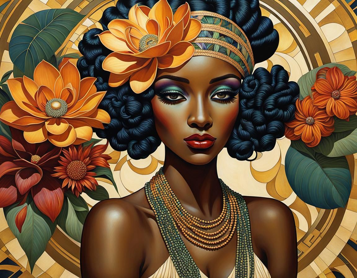 Flapper Girl with Exotic Flowers in Bauhaus Style