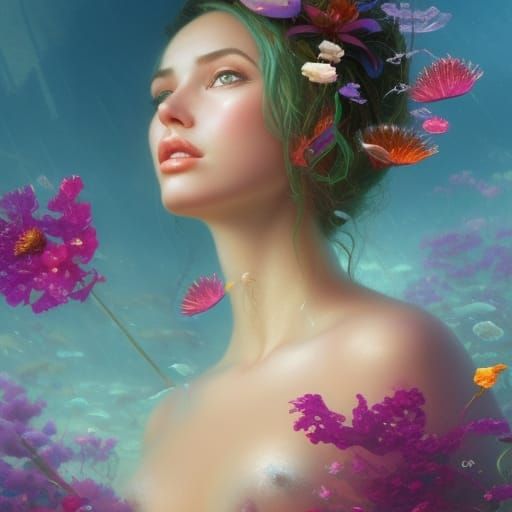 Floral Mermaid: Detailed Romantic Masterpiece
