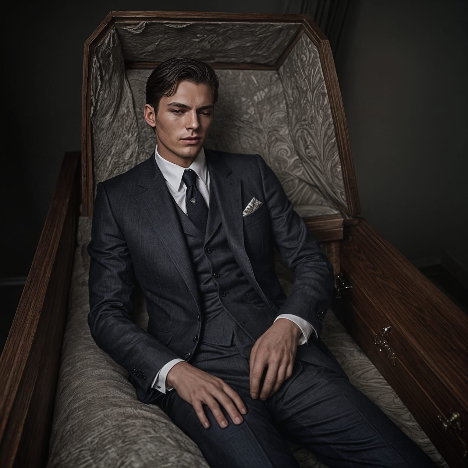 Elegantly Attired Gentleman Rests in Luxury Casket