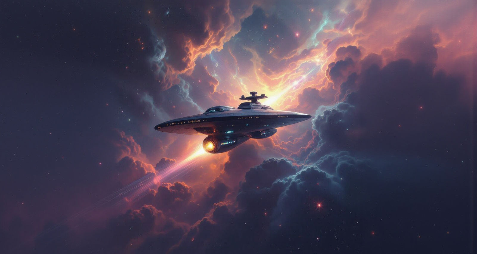 Star Trek's Enterprise Soaring Through a Nebula
