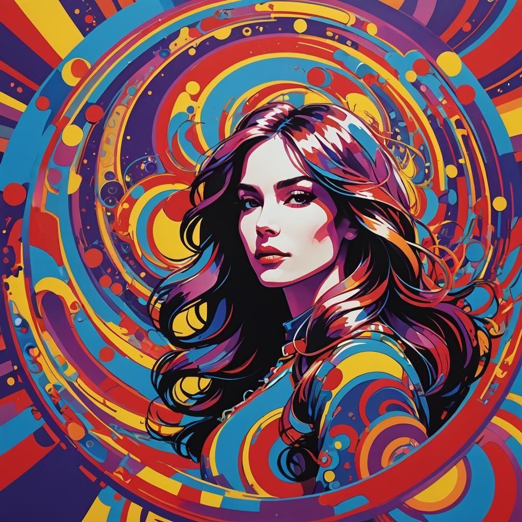 Psychedelic Poster with Girl and Racing Cars