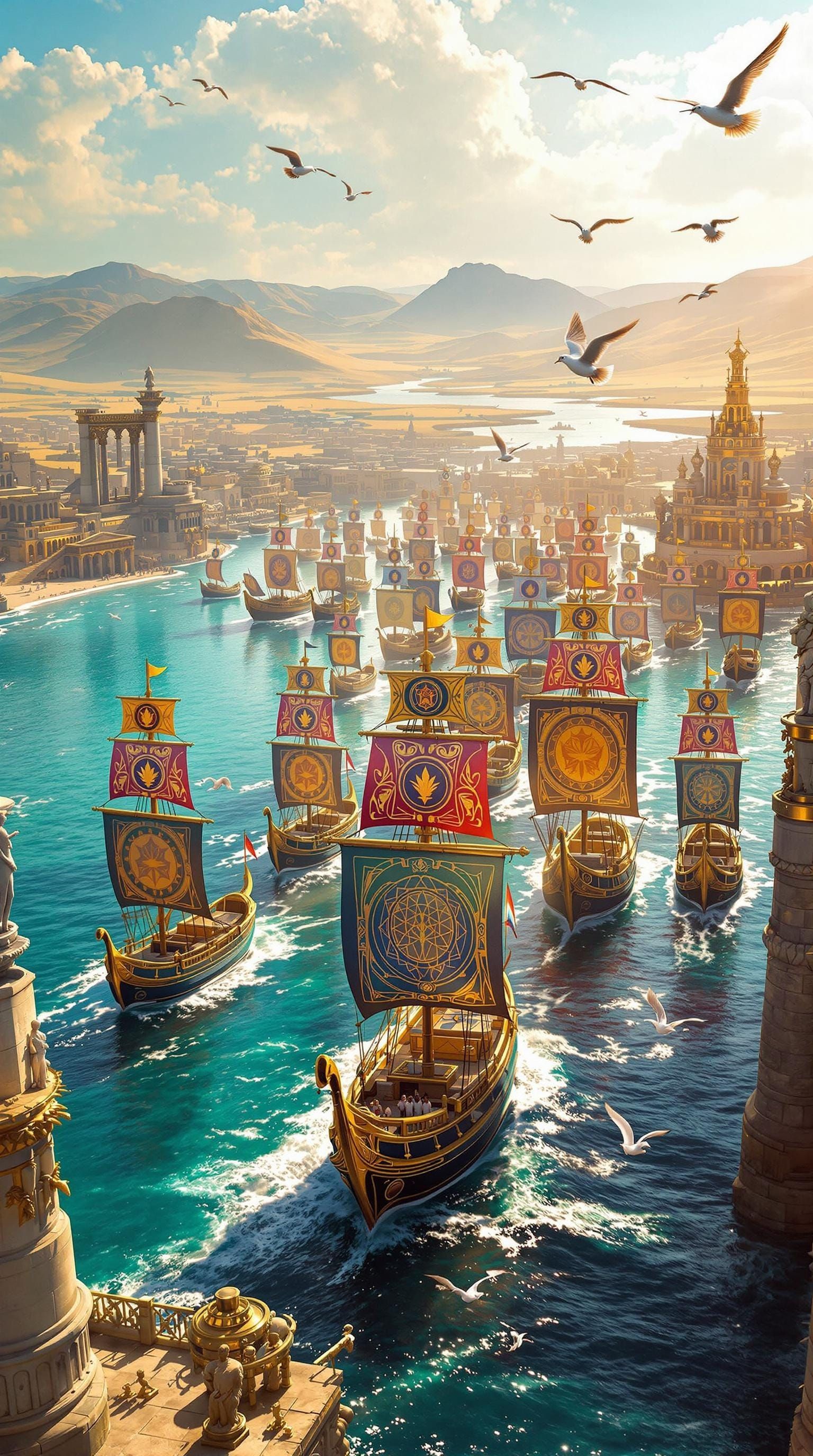 Sweeping Carthaginian Fleet Embarks into a Turquoise Horizon...