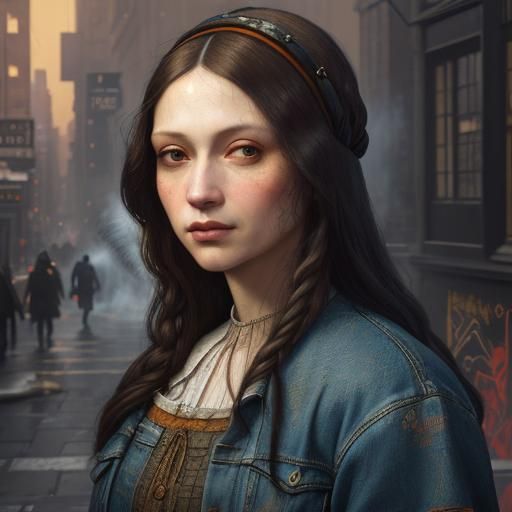 Da Vinci Paints Mona Lisa: Street Art Portrait