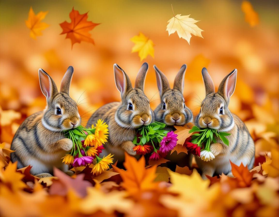 Rabbits Gather Autumn Treasures Before Winter